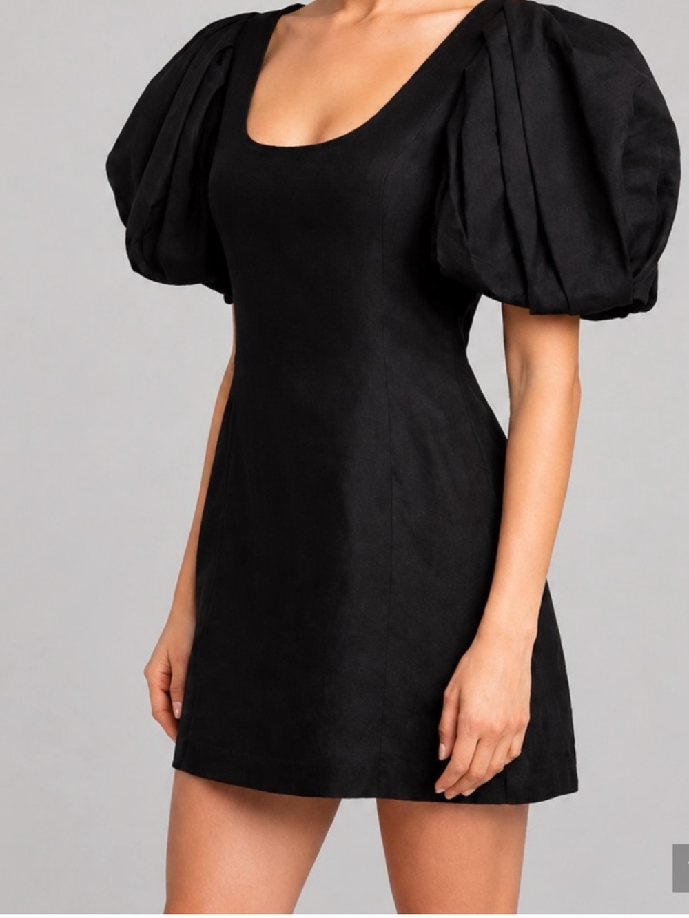 Frame Denim Noir Puff Sleeve Mini Linen blend Dress Small